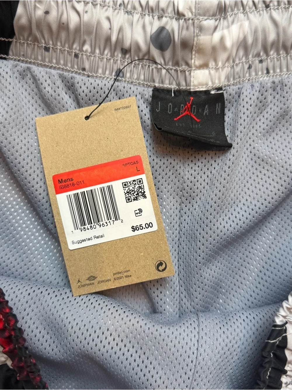 Nike Air Jordan Essentials Poolside Lined Shorts White Black Cement Men’s Large